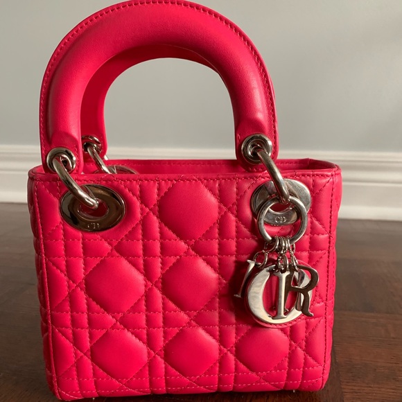 Dior Handbags - Mini lady Dior lamskin Fusa pink